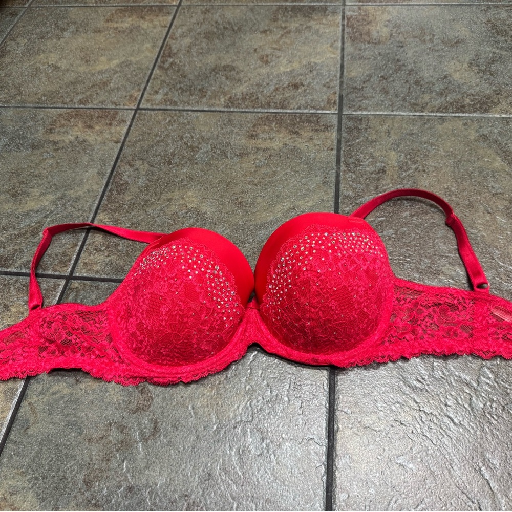 Elegant Red Lace Embellished Bra
